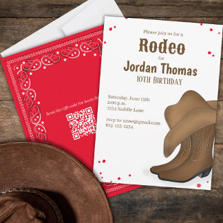 Niedliche Geburtstag Cowboy Rodeo Red Bandana QR-C Einladung
