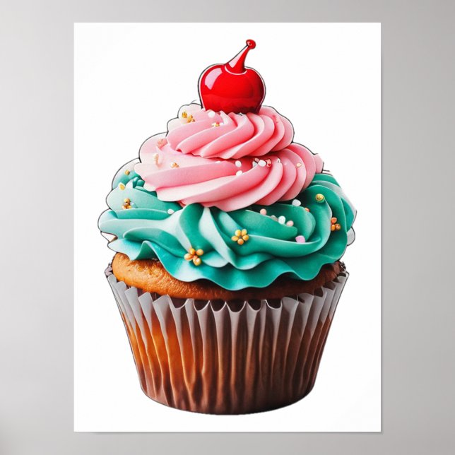 Niedliche Geburtstag Cupcake Dessert Clipart herun Poster (Vorne)