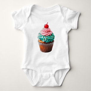 Niedliche Geburtstag Cupcake Dessert Illustration  Baby Strampler
