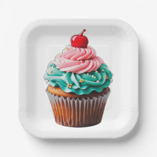 Niedliche Geburtstag Cupcake Dessert Illustration  Pappteller