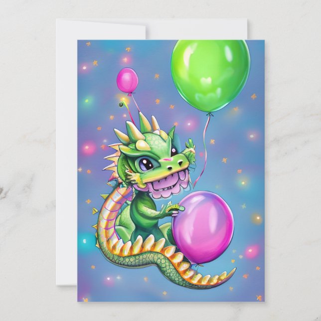 Niedliche Geburtstag Dragon mit Balloons Feiertagskarte (Vorderseite)