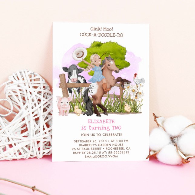 Niedliche Geburtstag Farm Animals Cowgirl Barnyard Einladung (Von Creator hochgeladen)