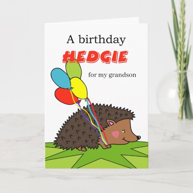 Niedliche Geburtstag für Grandson, Igel, Balloons Karte (Vorderseite)