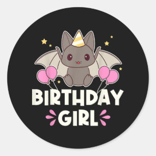 Niedliche Geburtstag Girl Bat Graphic Runder Aufkleber