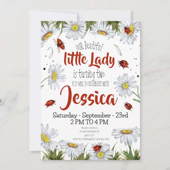 Niedliche Geburtstag Girl Ladybug Einladung (Vorderseite)