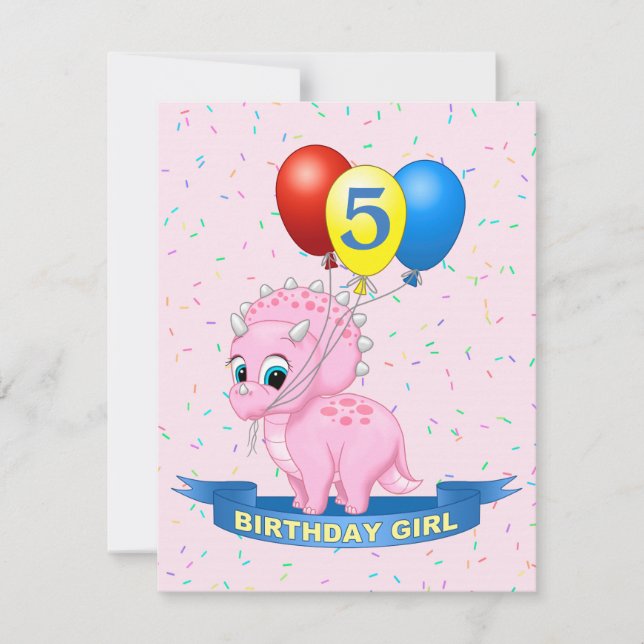 Niedliche Geburtstag Girl Pink Baby Triceratops Di Einladung (Vorderseite)