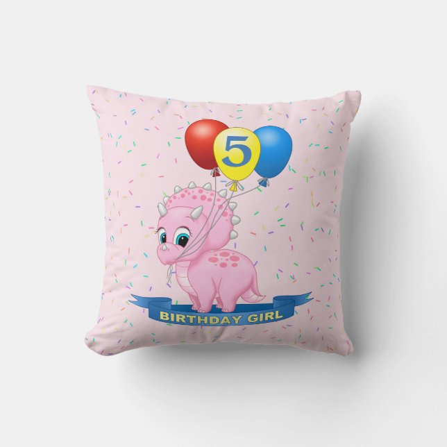 Niedliche Geburtstag Girl Pink Baby Triceratops Di Kissen (Vorderseite)