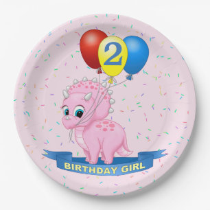 Niedliche Geburtstag Girl Pink Baby Triceratops Di Pappteller