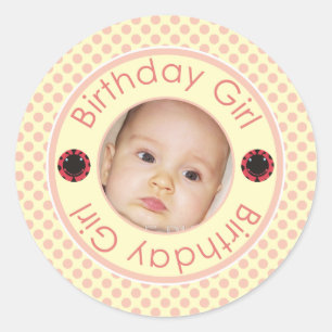 Niedliche Geburtstag Girl Pink Polka Dots Foto Sti Runder Aufkleber