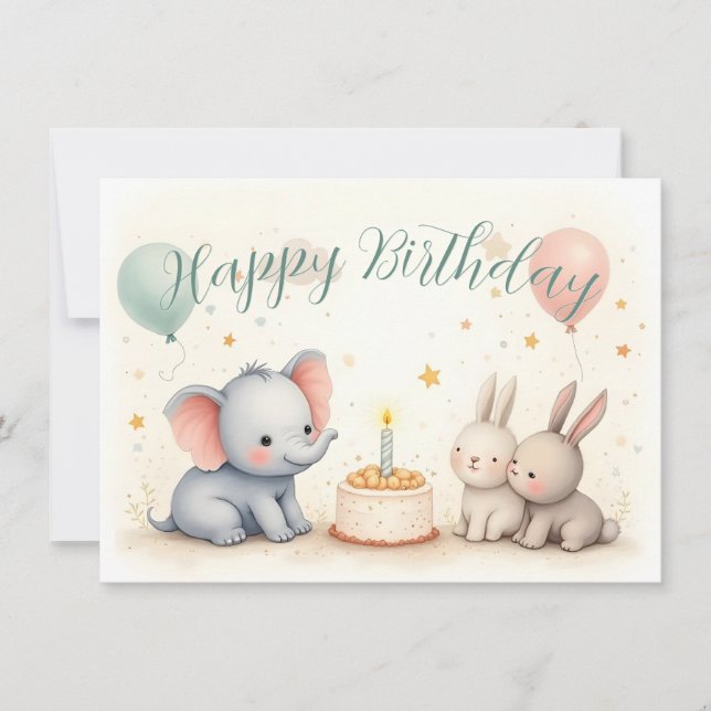 Niedliche Geburtstag Gruß mit Tierfreunden (Vorderseite)