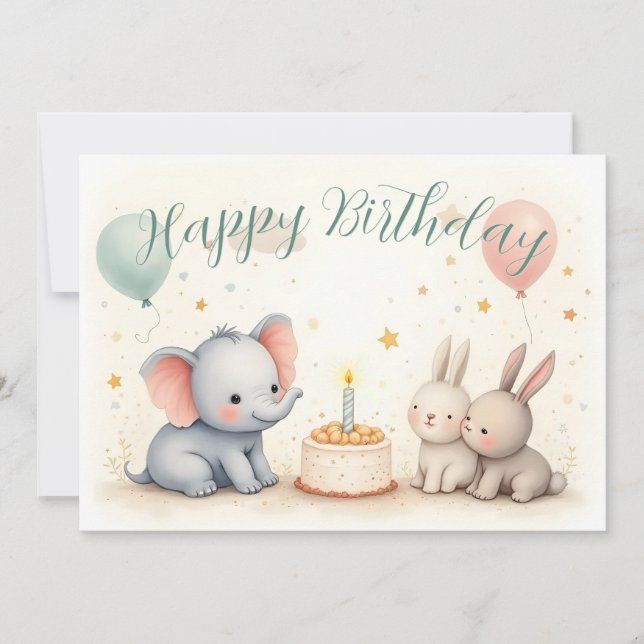 Niedliche Geburtstag Gruß mit Tierfreunden (Vorderseite)