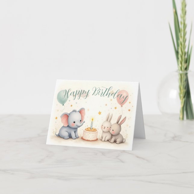 Niedliche Geburtstag Gruß mit Tierfreunden Karte (Vorderseite)