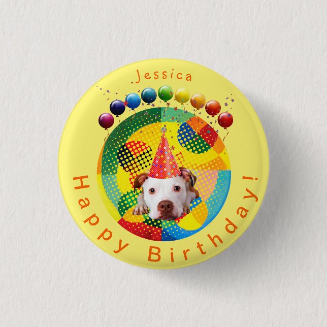 niedliche Geburtstag Hund (personalisiert) Button (Vorderseite)