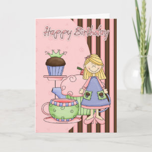 Niedliche Geburtstag-Karte - Kuchen und Tee Karte