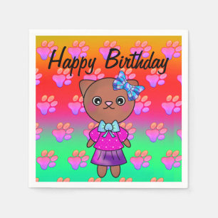 Niedliche Geburtstag-Katze mit adorable Paw-Drucke Serviette