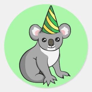 Niedliche Geburtstag Koala in Party Zeichne Sticke Runder Aufkleber