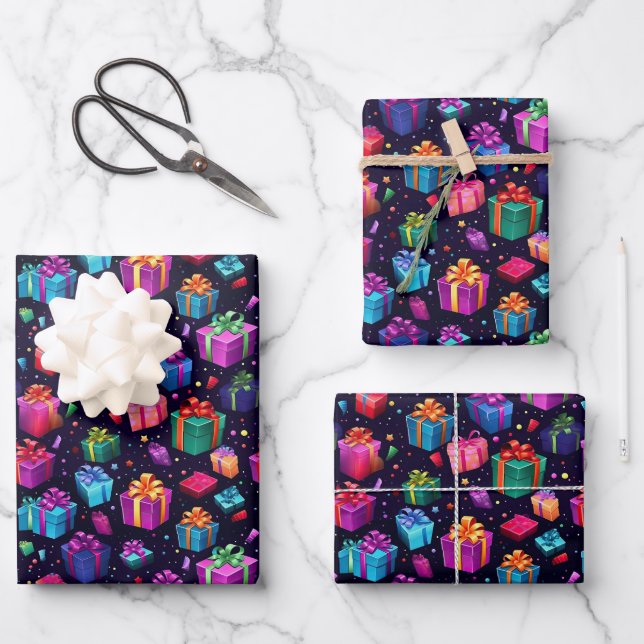 Niedliche Geburtstag mit gefliestem Muster Geschenkpapier Set (Vorderseite)