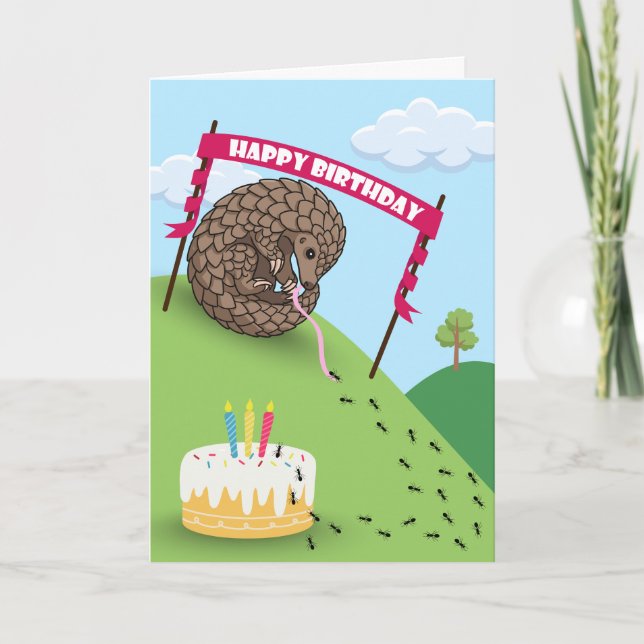 Niedliche Geburtstag mit Pangolin aufgerollte Amei Karte (Vorderseite)