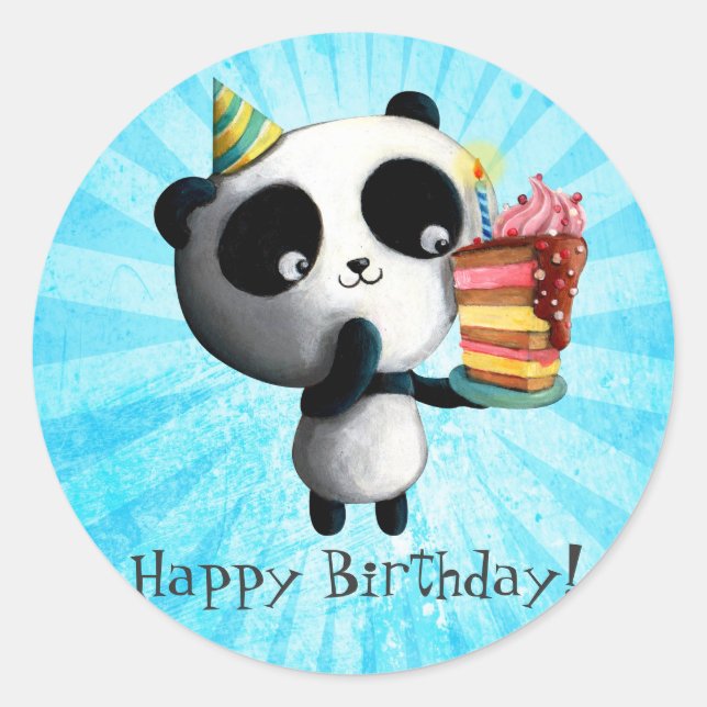 Niedliche Geburtstag Panda mit Kuchen Runder Aufkleber (Vorderseite)