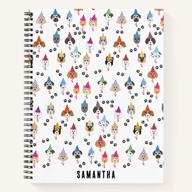 Niedliche Geburtstag Party Hunde Muster Notizbuch (Vorderseite)