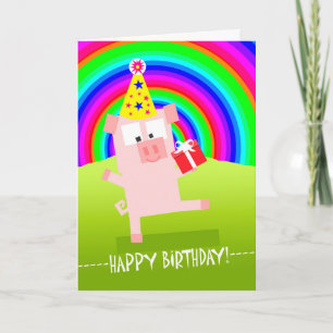 Niedliche Geburtstag Pig unter Regenbogen Karte