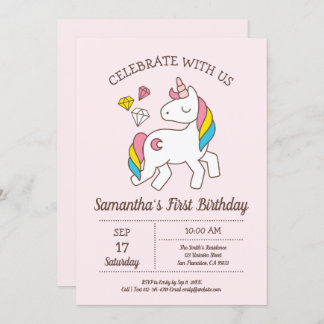 Niedliche Geburtstag Rainbow Unicorn Einladung