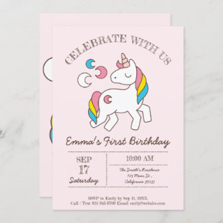 Niedliche Geburtstag Rainbow Unicorn Einladung