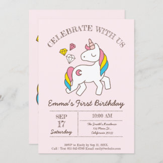 Niedliche Geburtstag Rainbow Unicorn Einladung