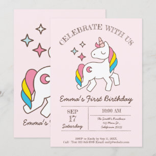 Niedliche Geburtstag Rainbow Unicorn Party Einladu Einladung