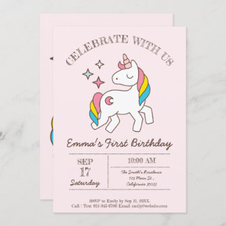 Niedliche Geburtstag Rainbow Unicorn Party Einladu Einladung