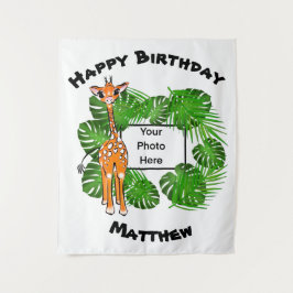 Niedliche Geburtstag Safari-Giraffe | Tropenwald T Wandteppich