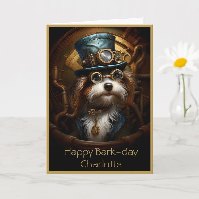 Niedliche Geburtstag Steampunk Dog Individuelle Na Karte (Kleine Pflanze)