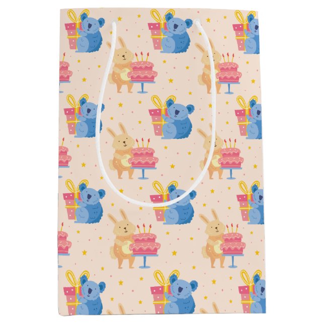 Niedliche Geburtstag Tiere Mittlere Geschenktasche Mittlere Geschenktüte (Vorderseite)