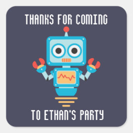 niedliche Geburtstagsfeier des Roboters dank quadr Quadratischer Aufkleber