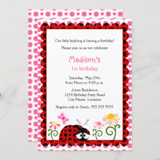 Niedliche Geburtstagspartei Ladybug Einladung