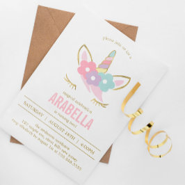 Niedliche Geburtstagsparty der Unicorn Girls Einladung