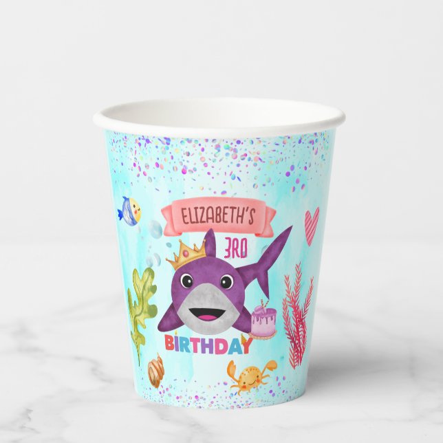 Niedliche Geburtstagsparty für Haie Pappbecher (Vorderseite)