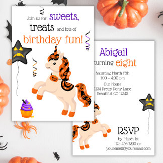 Niedliche Geburtstagsparty Halloween Horse Unicorn Einladung
