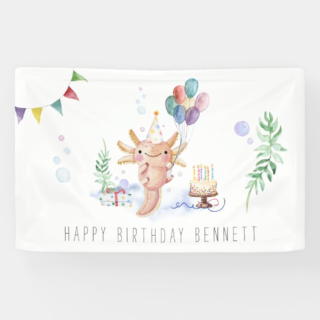 Niedliche Geburtstagsparty von Axolotl Banner (Horizontal)