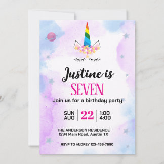Niedliche Geburtstagsparty von Unicorn Einladung