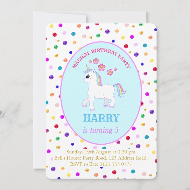 Niedliche Geburtstagsparty von Unicorn Einladung (Vorderseite)