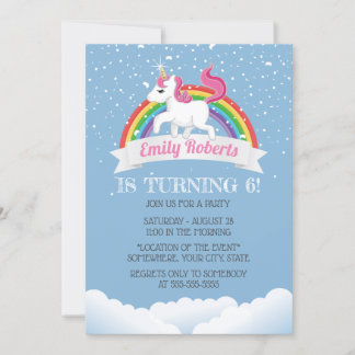 Niedliche Geburtstagsparty von Unicorn & Rainbow Einladung