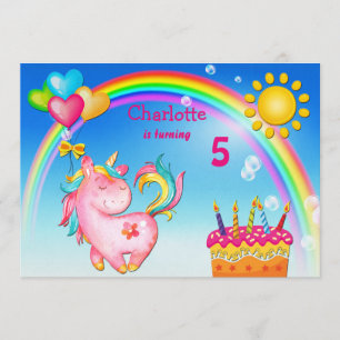 Niedliche Geburtstagsparty von Unicorn und Regenbo Einladung