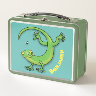 Niedliche Gecko-Eidechse mit Bug-Cartoon Metall Brotdose