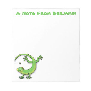 Niedliche Gecko-Eidechse mit Bug-Cartoon Notizblock