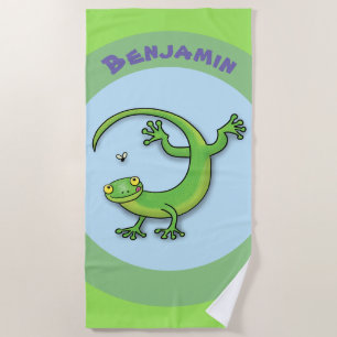 Niedliche Gecko-Eidechse mit Bug-Cartoon Strandtuch