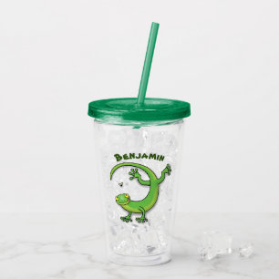 Niedliche Geckogrün-Grüße mit Bug-Cartoon Acryltrinkbecher
