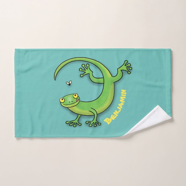 Niedliche Geckogrün-Grüße mit Bug-Cartoon Badhandtuch Set (Handtuch)