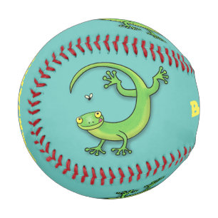 Niedliche Geckogrün-Grüße mit Bug-Cartoon Baseball