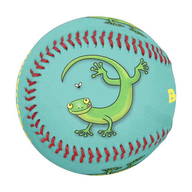 Niedliche Geckogrün-Grüße mit Bug-Cartoon Baseball (Vorderseite Links)